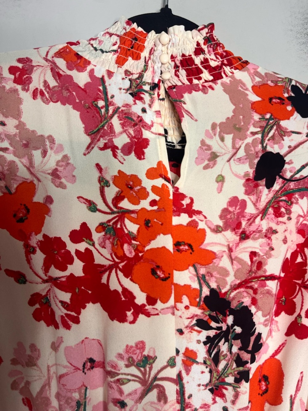 Nanette Lepore Long Sleeve High-Low Smocked Mockneck Floral Pink Dress Size 6 - Picture 9 of 14